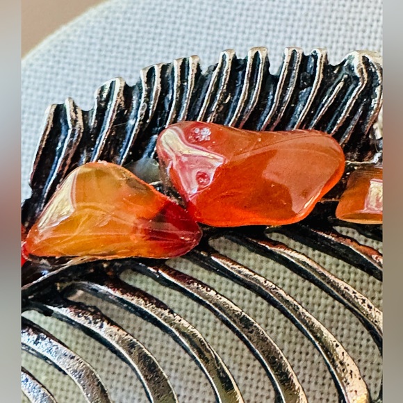 Vintage Natural Stone Necklace & Feather brooch - Picture 6 of 17